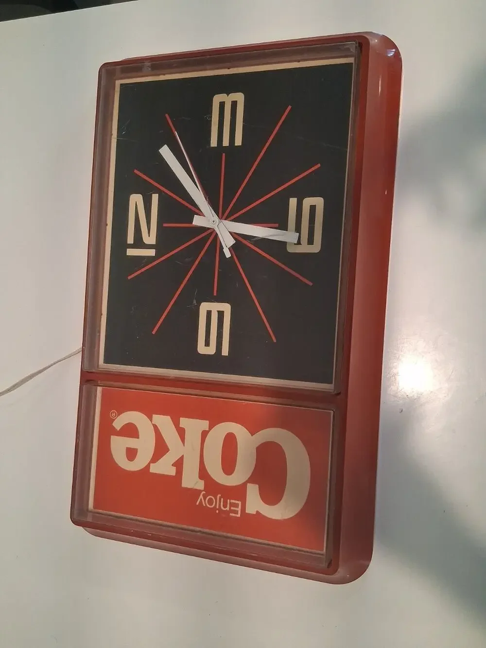 Vintage 1984 Enjoy Coke Electric Wall Clock Ridan Displays TESTED WORKING PERFEC